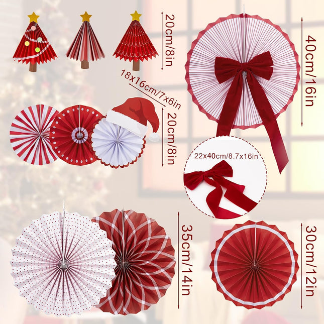 Christmas Hanging Paper Fans – Santa Hat with Gold Star Accents