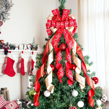 Christmas Tree Wreath Bow – Large Red 45"x13" Rustic Holiday Decoration