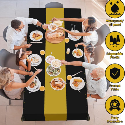 4 Pack New Year 2026 Disposable Tablecloths Black & Gold Party Supplies