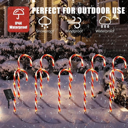 10PCS Solar Candy Cane Lights – 21" Waterproof Xmas Pathway Lights, 8 Modes
