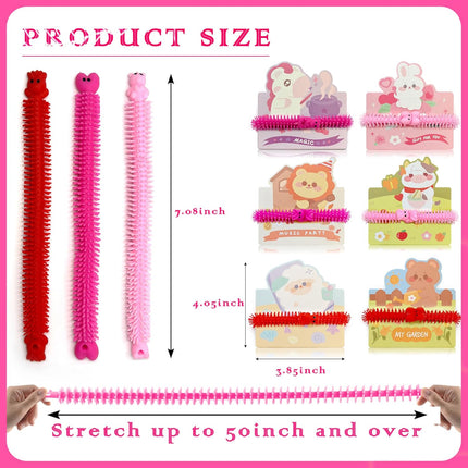 48 PCS Valentine’s Day Fidget Toys: 24 Stretchy Strings + 24 Cards for Kids