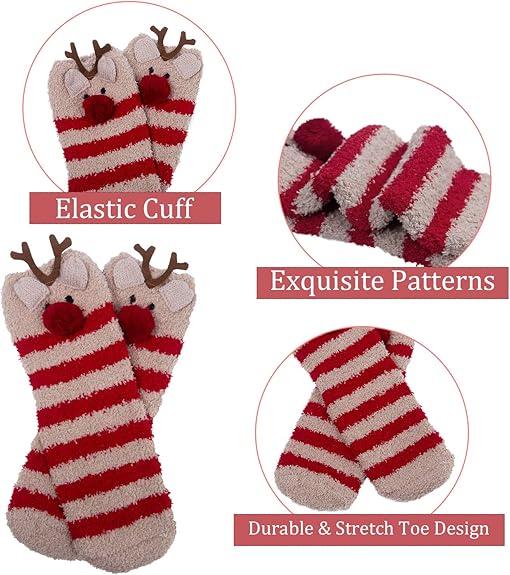 5 Pairs Cozy Women's Fuzzy Socks – Warm, Super Soft, Fluffy Winter Slipper Socks