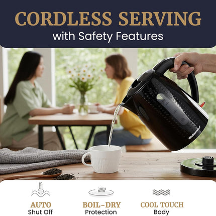 1.7L Electric Water Kettle – Boil-Dry Protection, Cordless, Black EKT5051