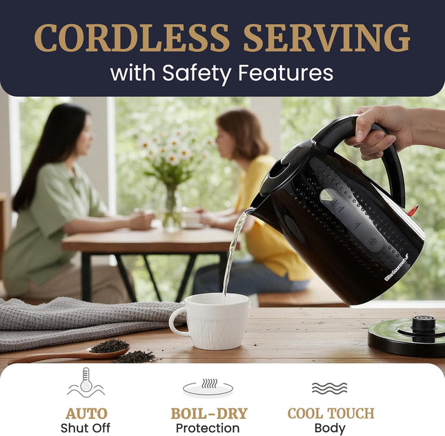 1.7L Electric Water Kettle – Boil-Dry Protection, Cordless, Black EKT5051