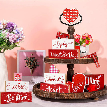 3 PCS Valentine’s Day Wooden Sign Decor: Happy Valentine’s XOXO & Be Mine Tabletop