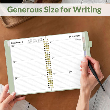 2026 Planner 12-Month – Weekly & Monthly, Vegan Leather, Pocket & Tabs