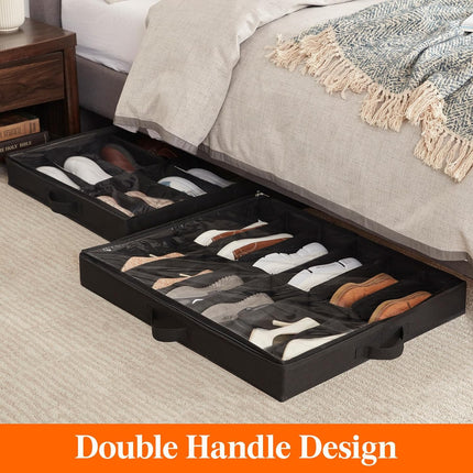 Under-Bed Shoe Organizer – Set of 2, Foldable Fabric Storage Box, Black