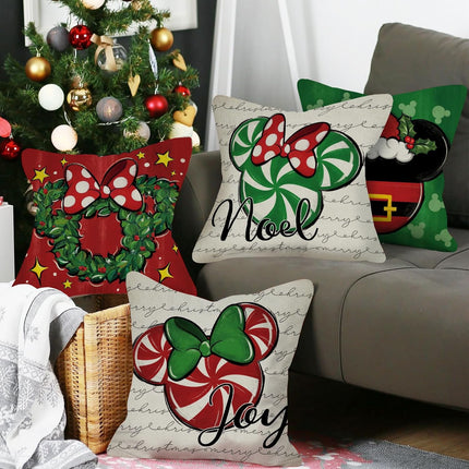 4PCS Christmas Throw Pillow Covers – 18"x18", Candy Cane & Wreath Design