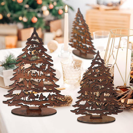3PCS Christmas Nativity Scene – Rustic Wooden Jesus Set for Table & Tiered Decor