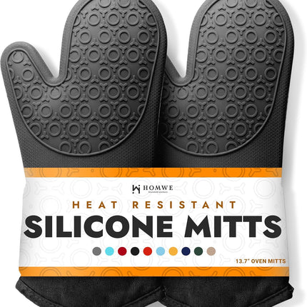 Ultra Heat Resistant Silicone Oven Mitts – 13.7", Cotton Lined, Black