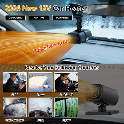 Portable Car Heater for Winter – 12V, 200W, Cigarette Lighter Plug for Defrost & Defog
