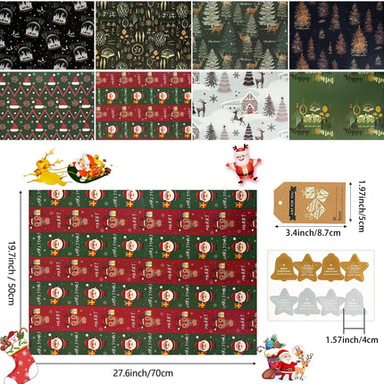 Christmas Gift Wrap Set Navy Blue Green Kraft Paper 20x28 Inch Holiday Wrap