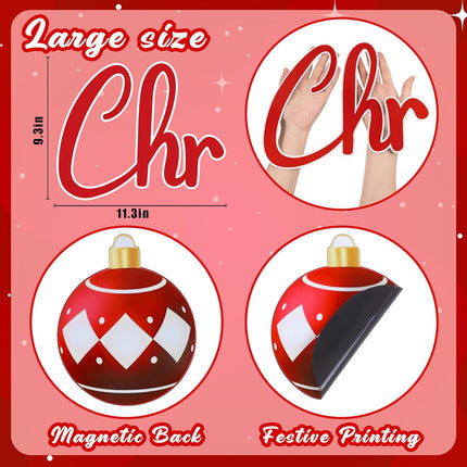 32PCS Merry Xmas Ball Magnets, Red & Silver Christmas Garage Door Decor