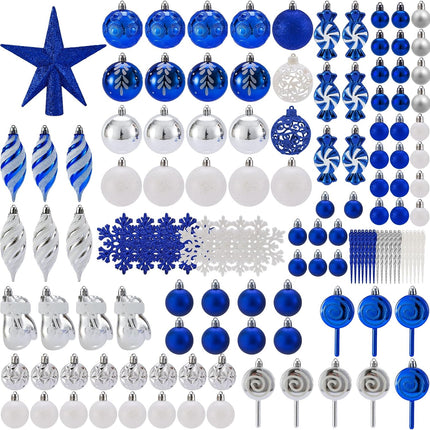 130PCS Blue Christmas Balls – Shatterproof Ornaments for Tree & Wreaths