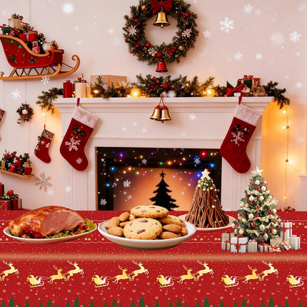 2PCS Red Christmas Tablecloth – Rectangle Disposable Table Cover for Holiday Parties
