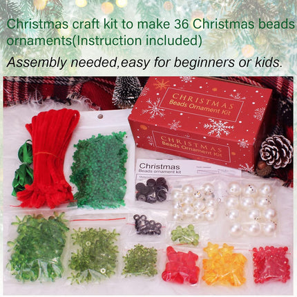 36-Piece Beaded Christmas Ornament Kit, Includes 12 Snowmen & 12 Christmas Trees