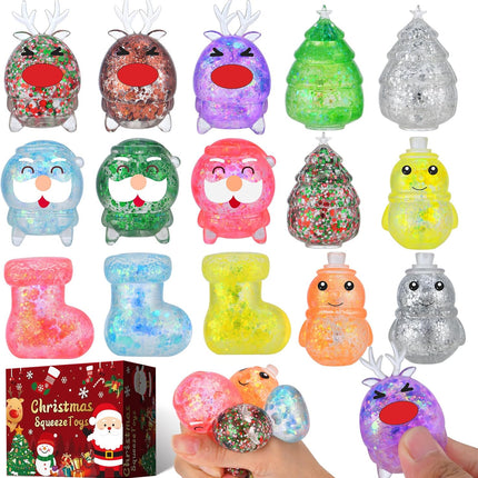 15-Pack Christmas Stress Ball Fidget Toys – Glitter Squishy Squeeze Balls for Stress Relief
