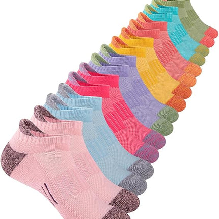 Girls Ankle Athletic Socks for Kids 4–10 – Cushioned Sole, 8 Pairs