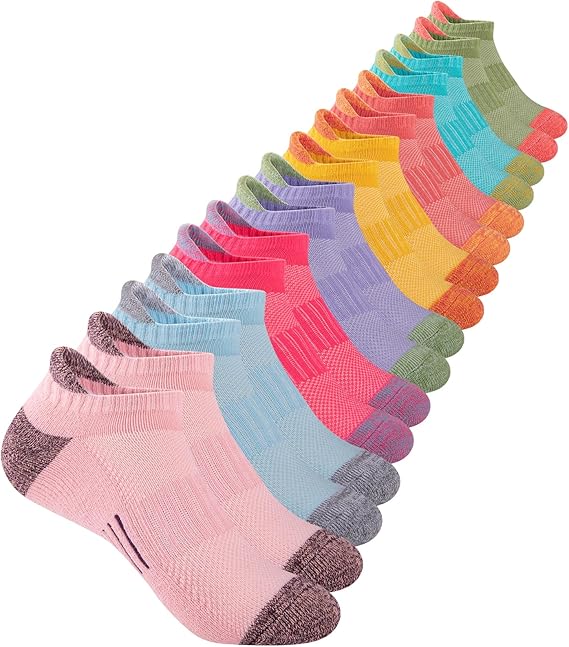 Girls Ankle Athletic Socks for Kids 4–10 – Cushioned Sole, 8 Pairs