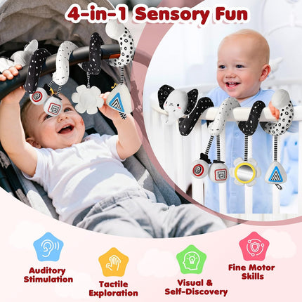 High Contrast Baby Car Seat Toys 0-6 Months Black White Spiral Stroller Sensory Toy