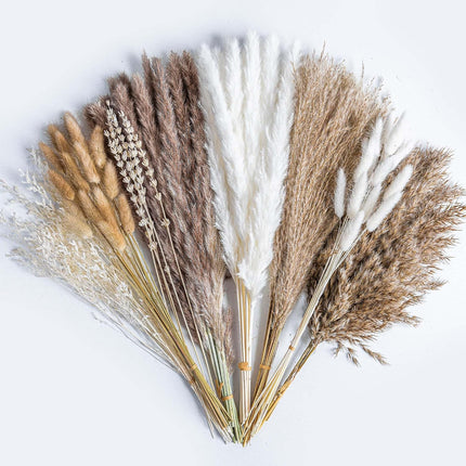93Pcs Natural Pampas Grass Bouquet, 8-Style Dried Flowers, Boho Farmhouse Decor