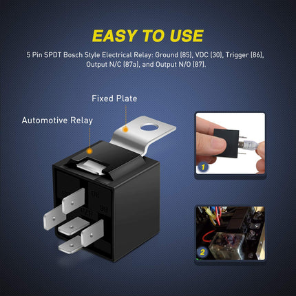 10PCS SPDT 5-Pin Automotive Relays, 12V 30/40A Electrical Switches for Cars