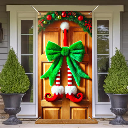 Christmas Door Cover 71x35" – Elf Legs Hanging Banner for Festive Front Door Decor