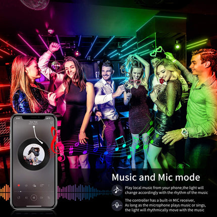 60ft RGB LED Strip Lights Music Sync Bluetooth App Control Remote 5050 Colour Changing