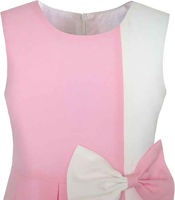 Kids Girls Contrast Bow Tie Dress Color Block Everyday Party Dress Size 4-14
