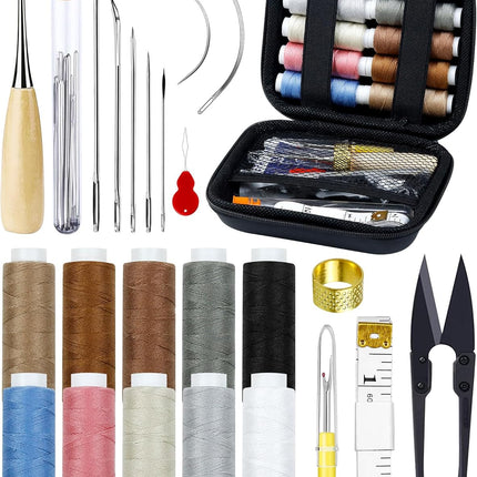 47Pc Upholstery Repair Kit Heavy Duty Sewing Awl Seam Ripper Thread 10 Colors