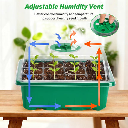 5 Pack Seed Starter Trays, 12 Cell, Humidity Dome, Adjustable Vents, Green