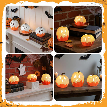 3-Piece Light-Up Halloween Ghost Pumpkin Decor, Cute Tabletop Mantel Party Set