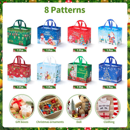 8 Pack Large Christmas Gift Bags – Reusable Non-Woven Holiday Bags