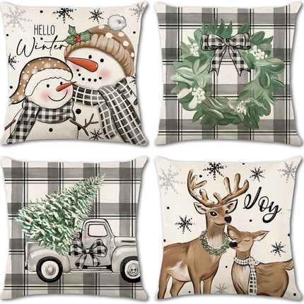 4PCS Xmas Pillow Covers 18x18 – Merry Christmas Plaid Farmhouse Throw Pillow Cases