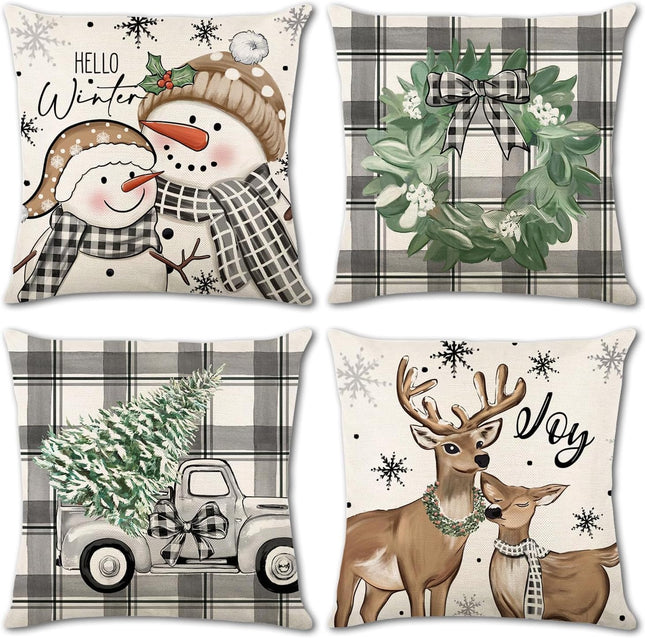 4PCS Xmas Pillow Covers 18x18 – Merry Christmas Plaid Farmhouse Throw Pillow Cases