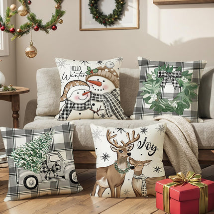 4PCS Xmas Pillow Covers 18x18 – Merry Christmas Plaid Farmhouse Throw Pillow Cases