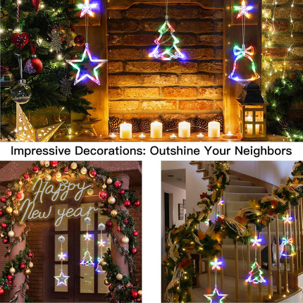 3Pcs Battery-Powered Christmas Window Lights – Tree, Jingle Bell & Star Shaped Holiday Décor