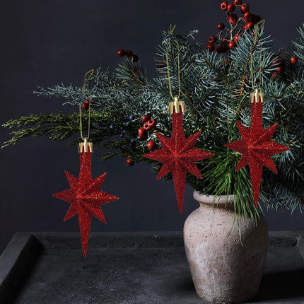 16PCS Red Bethlehem Star Ornaments – 3.14"x2" Xmas Tree Hanging Decor