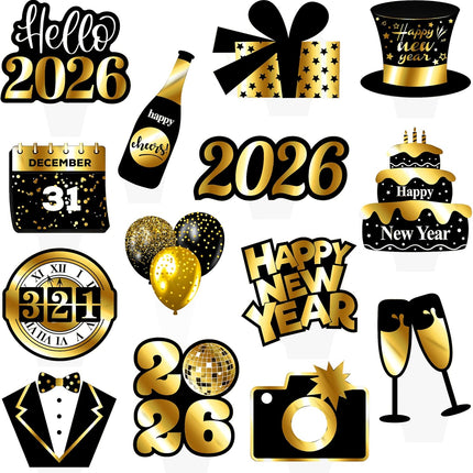 48 PCS 2026 Happy New Year Cupcake Toppers NYE Party Cake Decorations