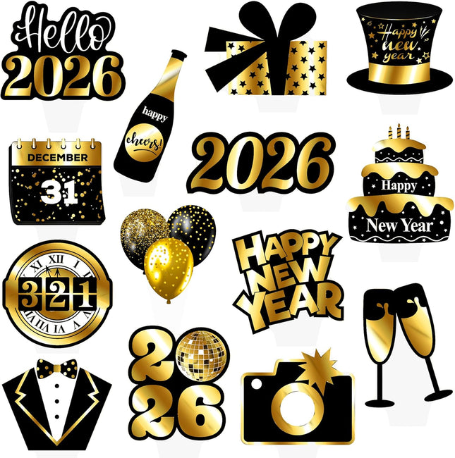 48 PCS 2026 Happy New Year Cupcake Toppers NYE Party Cake Decorations
