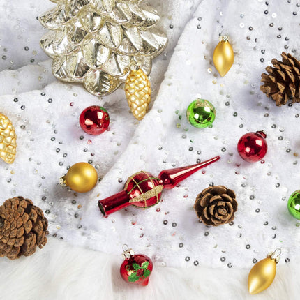 15 PCS Mini Christmas Ornaments Red Gold Green Glass Tree Decorations