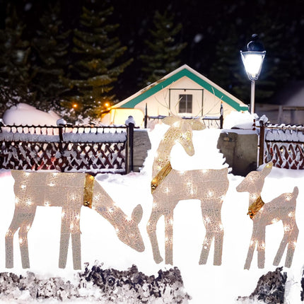 3-Piece Lighted 2D Reindeer Family – 60 LED Waterproof Outdoor Xmas Decor
