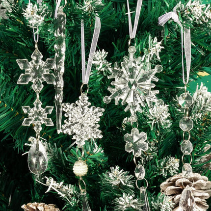 18PCS Acrylic Crystal Christmas Ornaments – Snowflakes & Icicles for Tree