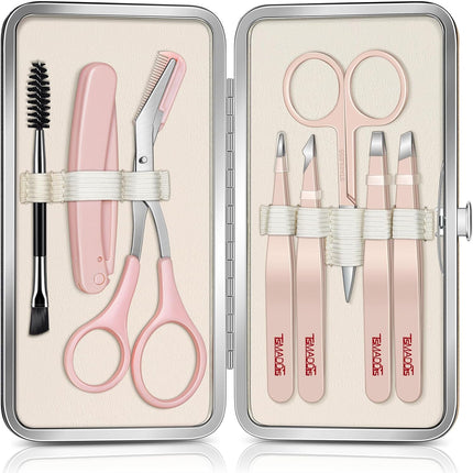8-in-1 Eyebrow Kit – Tweezers, Trimmer, Scissors, Razor, Brush, Travel Bag for Women