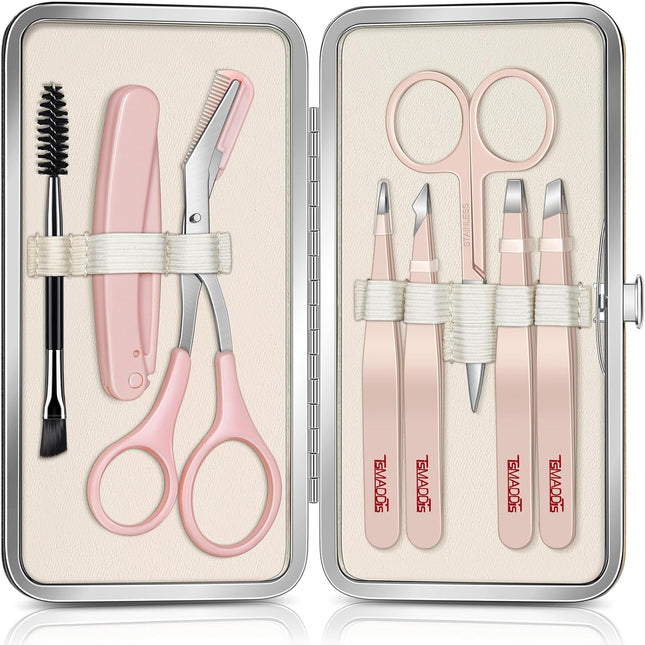 8-in-1 Eyebrow Kit – Tweezers, Trimmer, Scissors, Razor, Brush, Travel Bag for Women