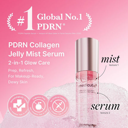Jelly Mist Serum with Pink PDRN Collagen 2.02oz, Hydrating Glow Spray with Ceramide