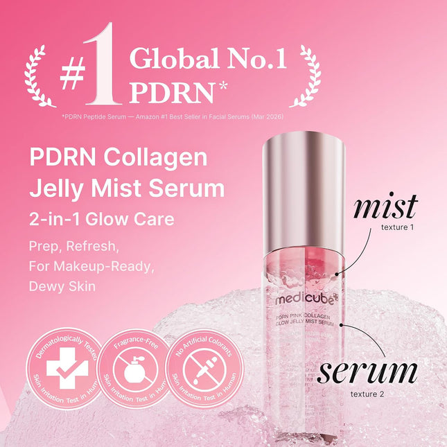 Jelly Mist Serum with Pink PDRN Collagen 2.02oz, Hydrating Glow Spray with Ceramide