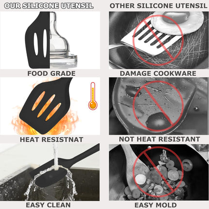5PCS Silicone Kitchen Utensils Set with Holder Heat Resistant Black