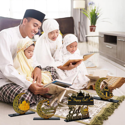 5pcs Ramadan Wooden Centerpieces – Eid Mubarak & Ramadan Kareem Table Decor