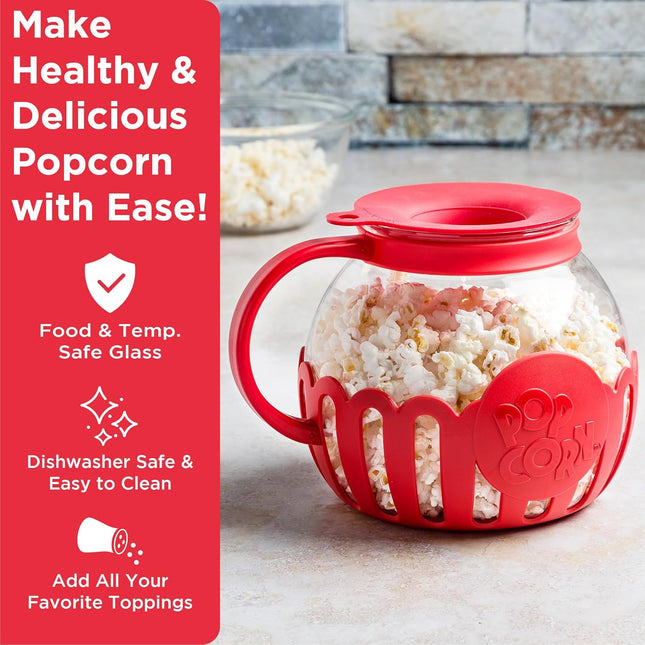 Micro-Pop Microwave Popcorn Popper – 3-Quart, BPA-Free, Dishwasher Safe, Red